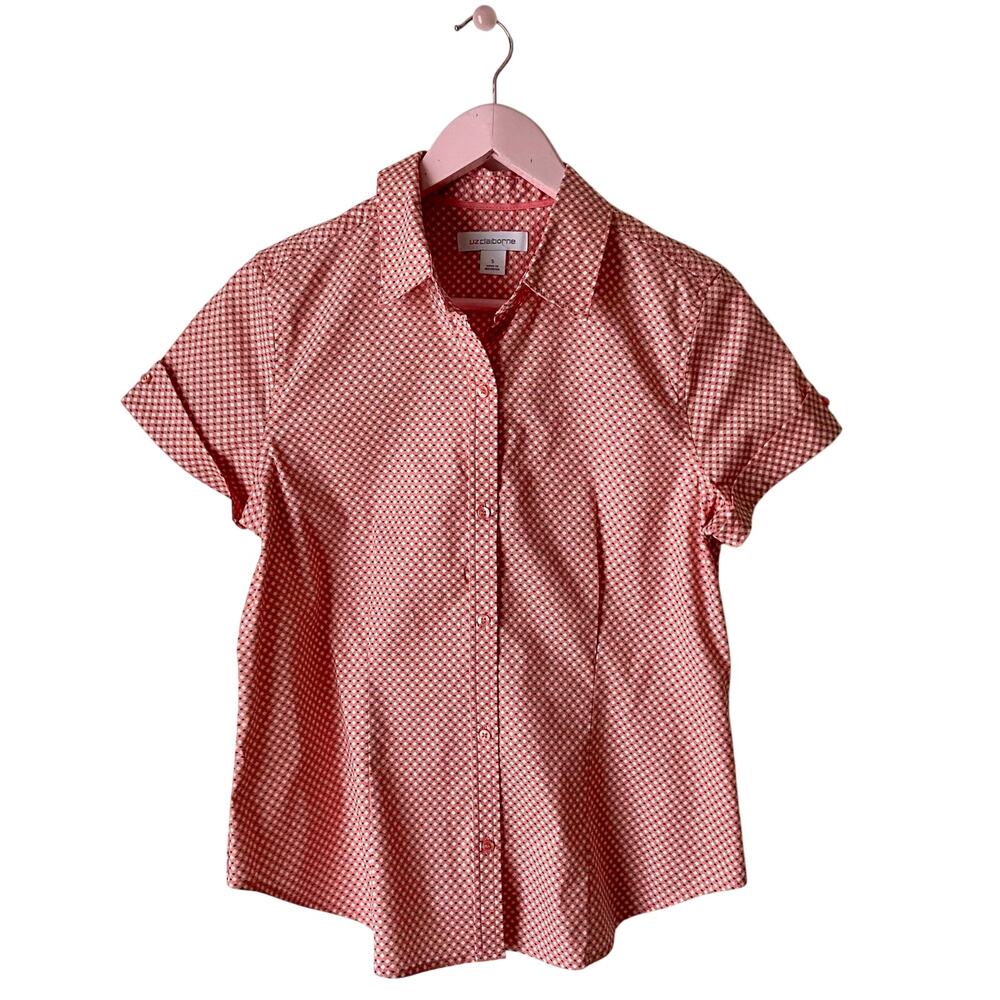 Liz Claiborne Pink/White Micro Check Short Sleeve Button Down